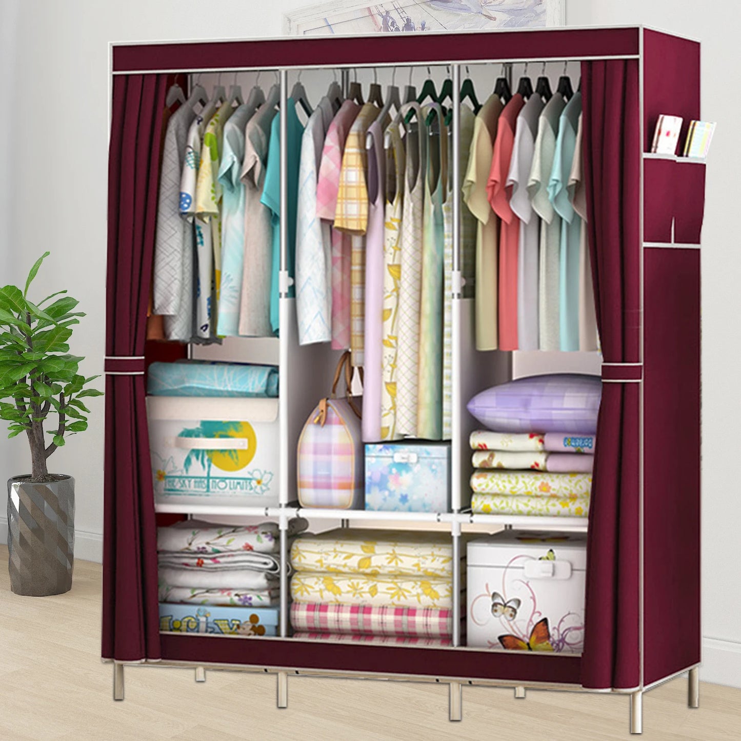 Nonwoven Fabric Closet Organizer Rack With Hanging Rod Portable