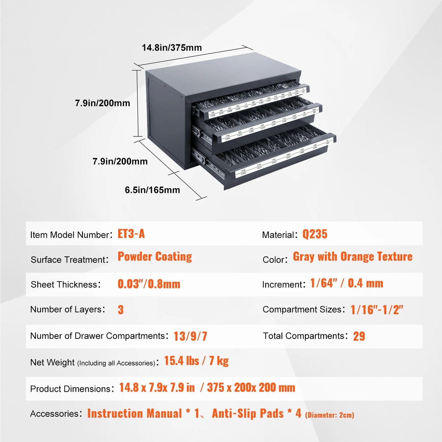 SucceBuy Steel Drill Bit Dispenser Cabinet With Three Drawers