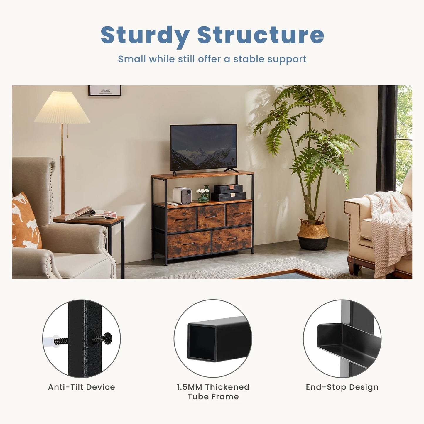 JHK Fireplace TV Stand Dresser With Fabric Drawers