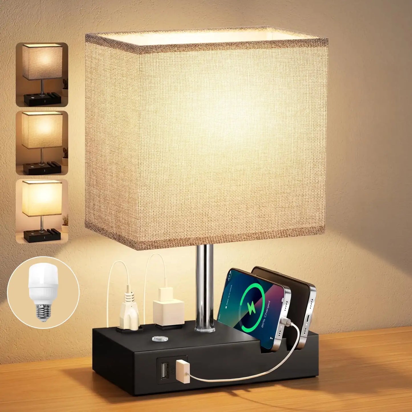 SZRSTH Bedside Table Lamp With Dual USB Fast Charging Ports