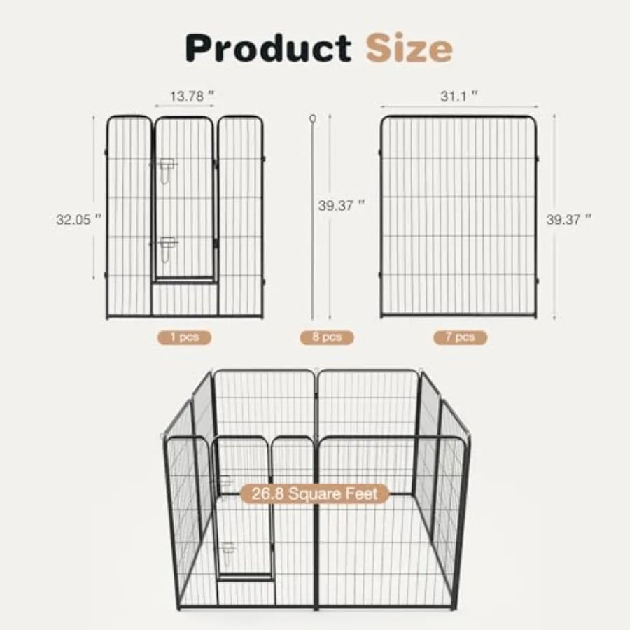 YAO HUI HUANG Heavy Duty Iron Dog Playpen 8 Panels Rust Resistant