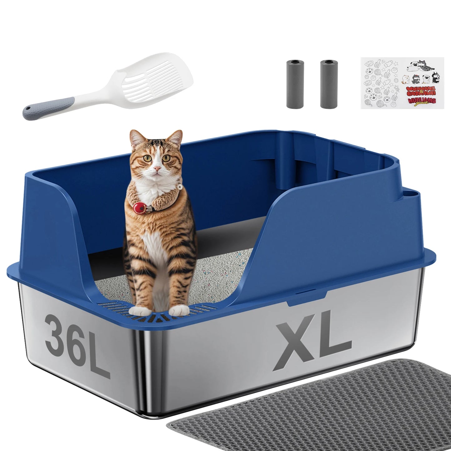 Stainless Steel Cat Litter Box Splash-Proof Leak-Proof