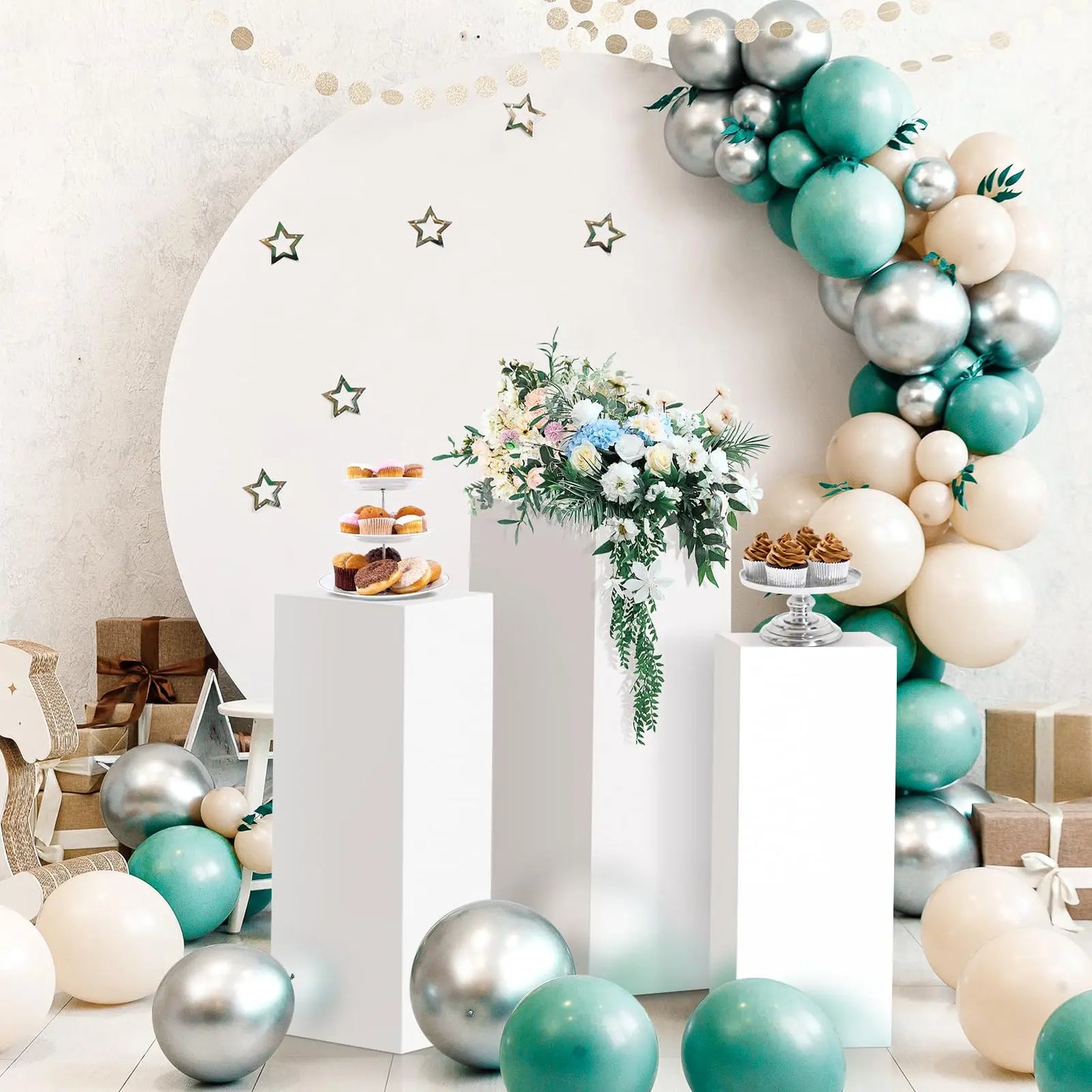 Jetting Square Pedestal Stands For Party Wedding Display Metal