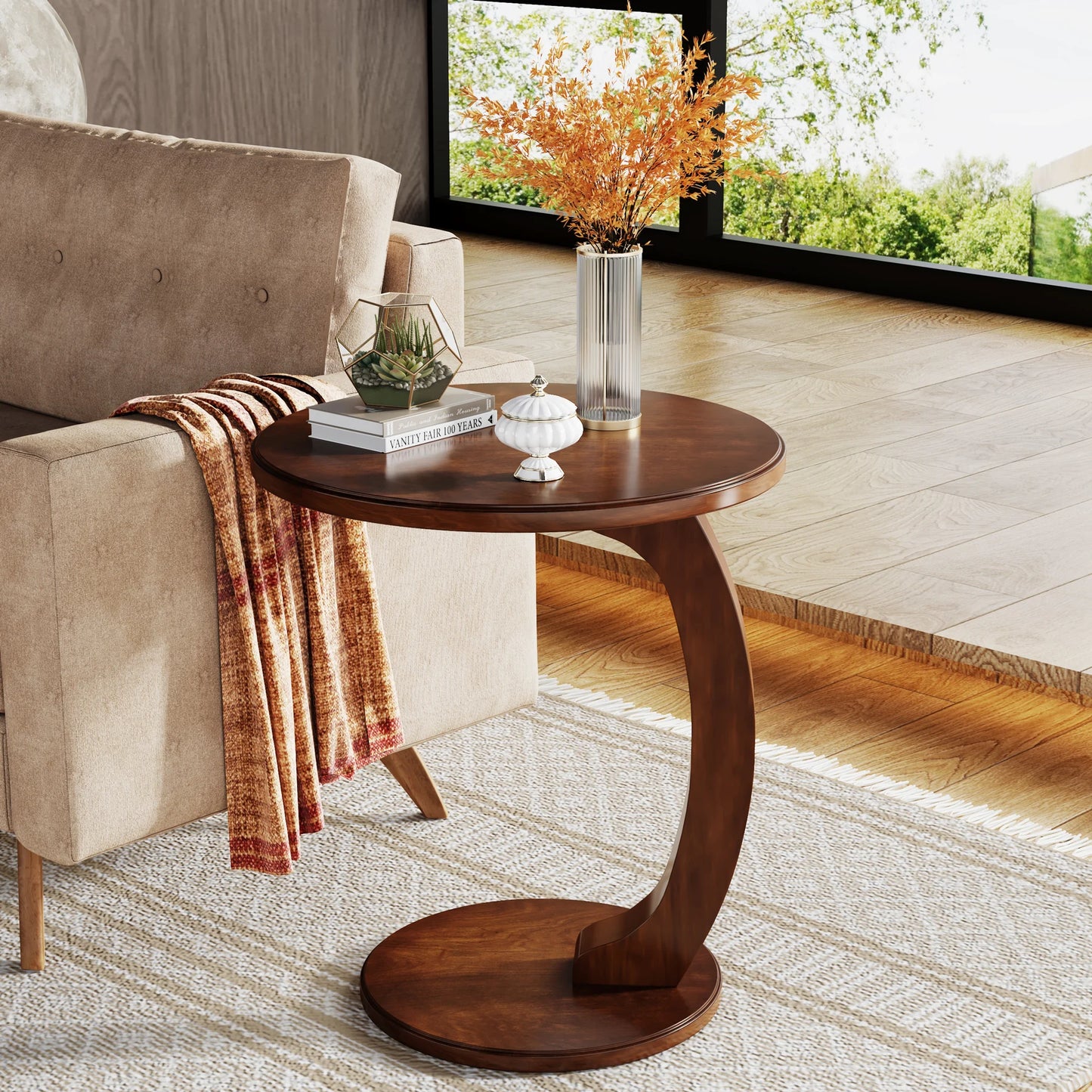 Tribesigns Round Wood End Table Mid Century Side Table