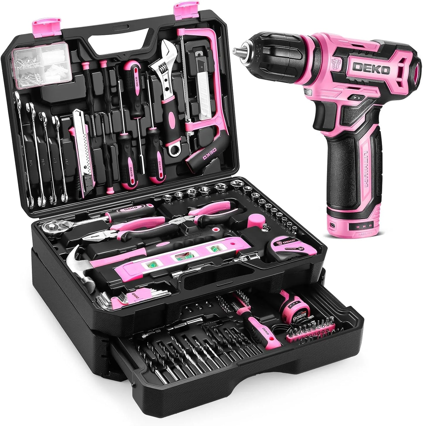 DEKO 12V Cordless Drill Set With Toolbox Storage Case