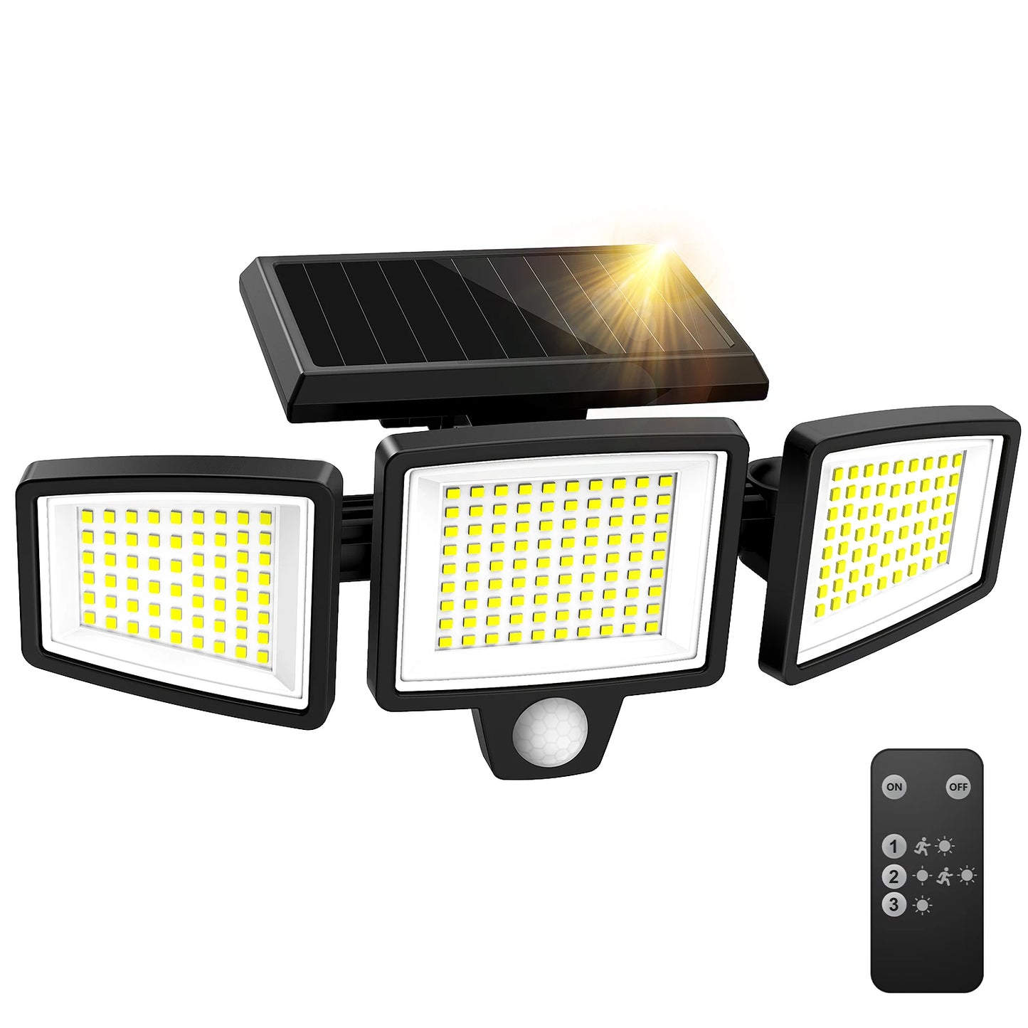 SZRSTH 3-Head Solar Outdoor Motion Sensor Light With Wireless Remote