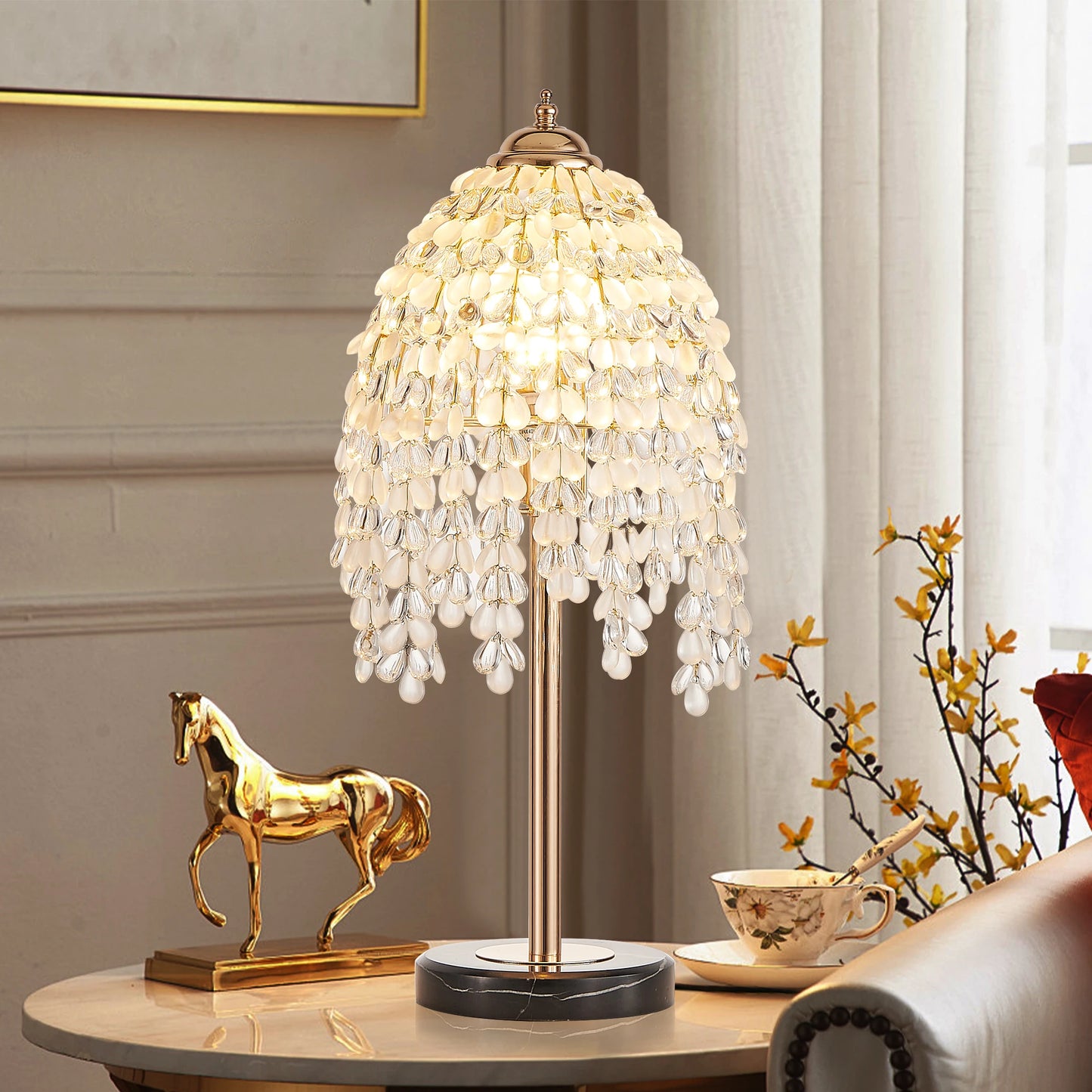 Elegant Crystal Table Lamp With Waterfall Bead Shades