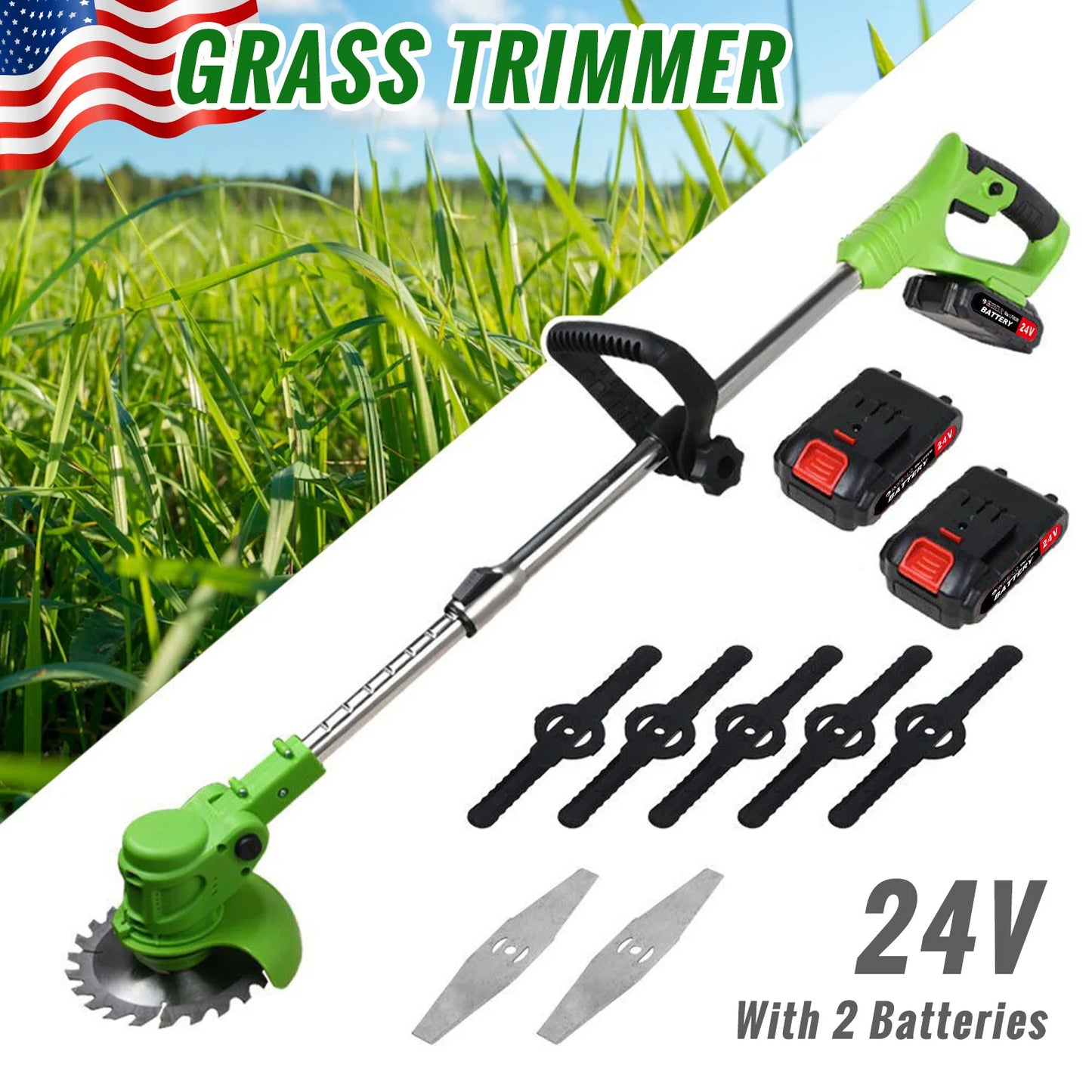 Brushless Cordless Electric Weed Trimmer 2-in-1 With Batteries