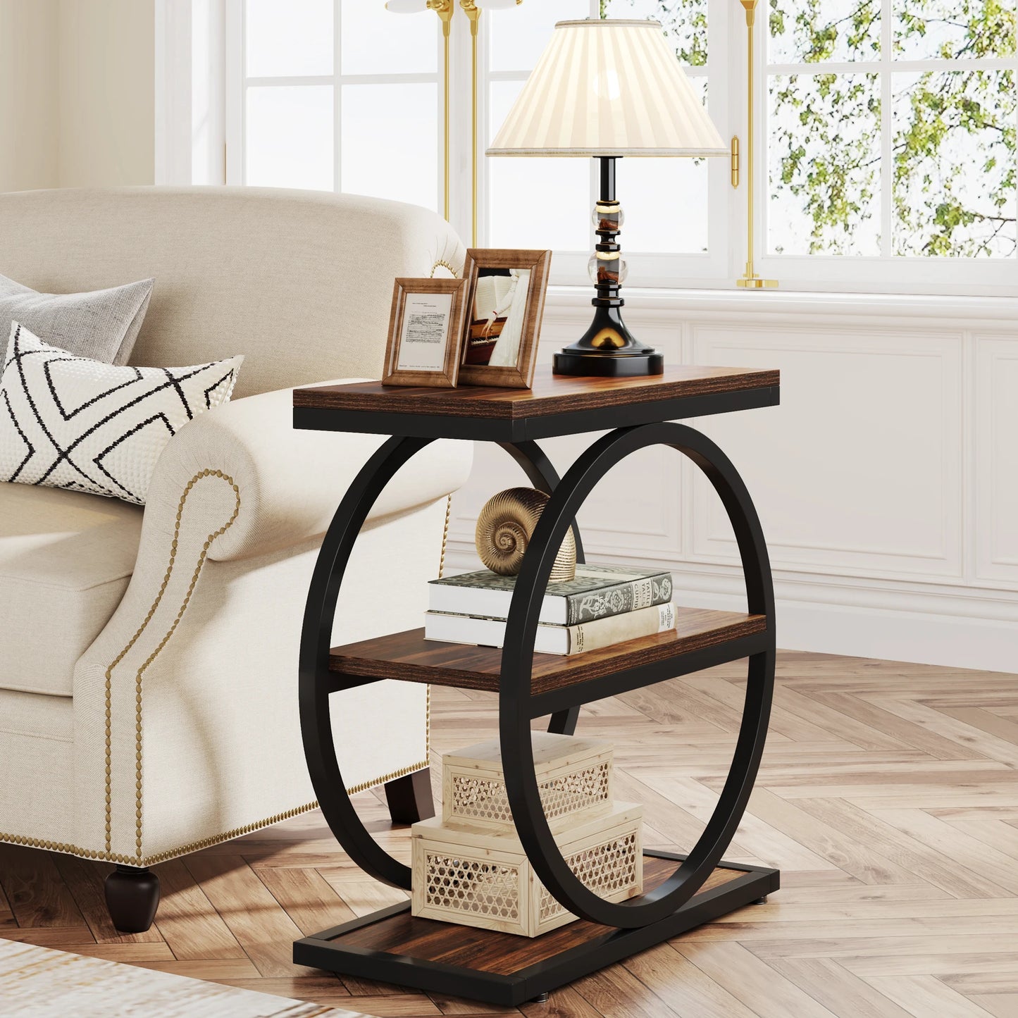 Tribesigns End Table With 3 Shelves, Industrial Narrow Side Table