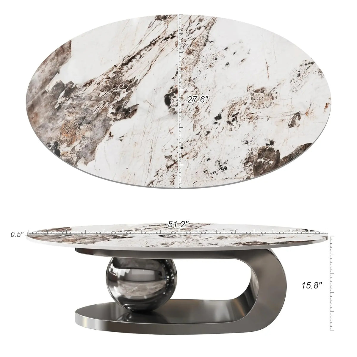 Modern Coffee Table With Sintered Stone Top And Pedestal