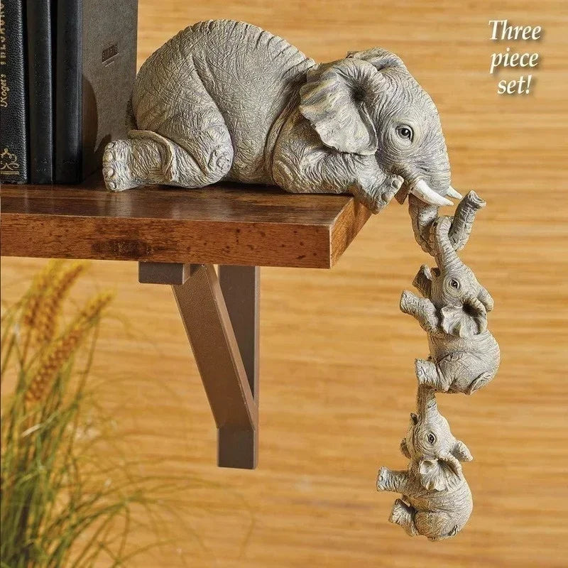 Cute Elephant Figurines Set Resin Craft Animals For Home Decor