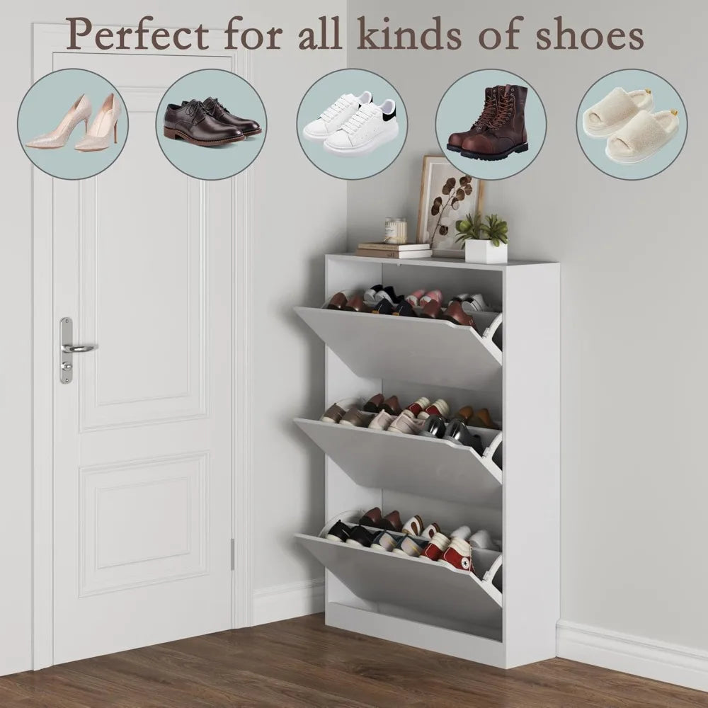 3 Drawer Flip Shoe Cabinet For Entryway And Hallway