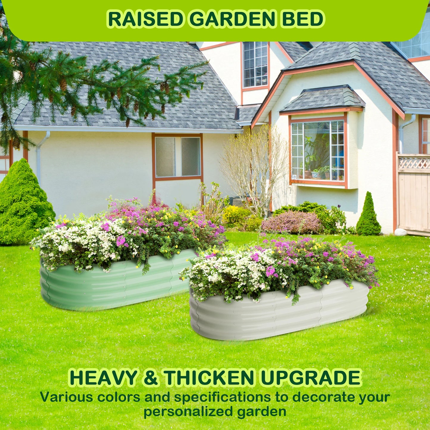 HiMISS Oval Raised Garden Bed Set Galvanized Planter Beds