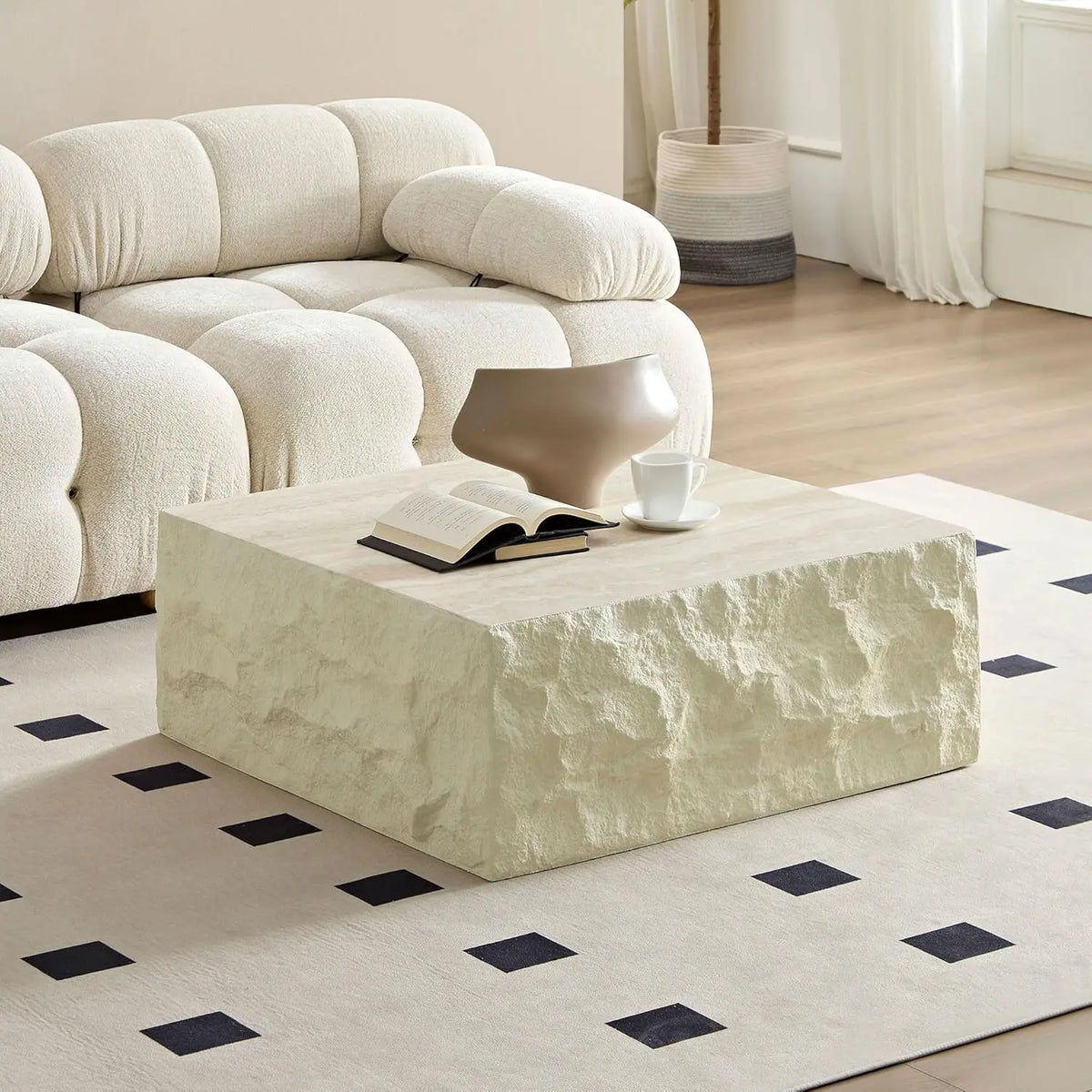Modern Coffee Table With Sintered Stone Top And Pedestal