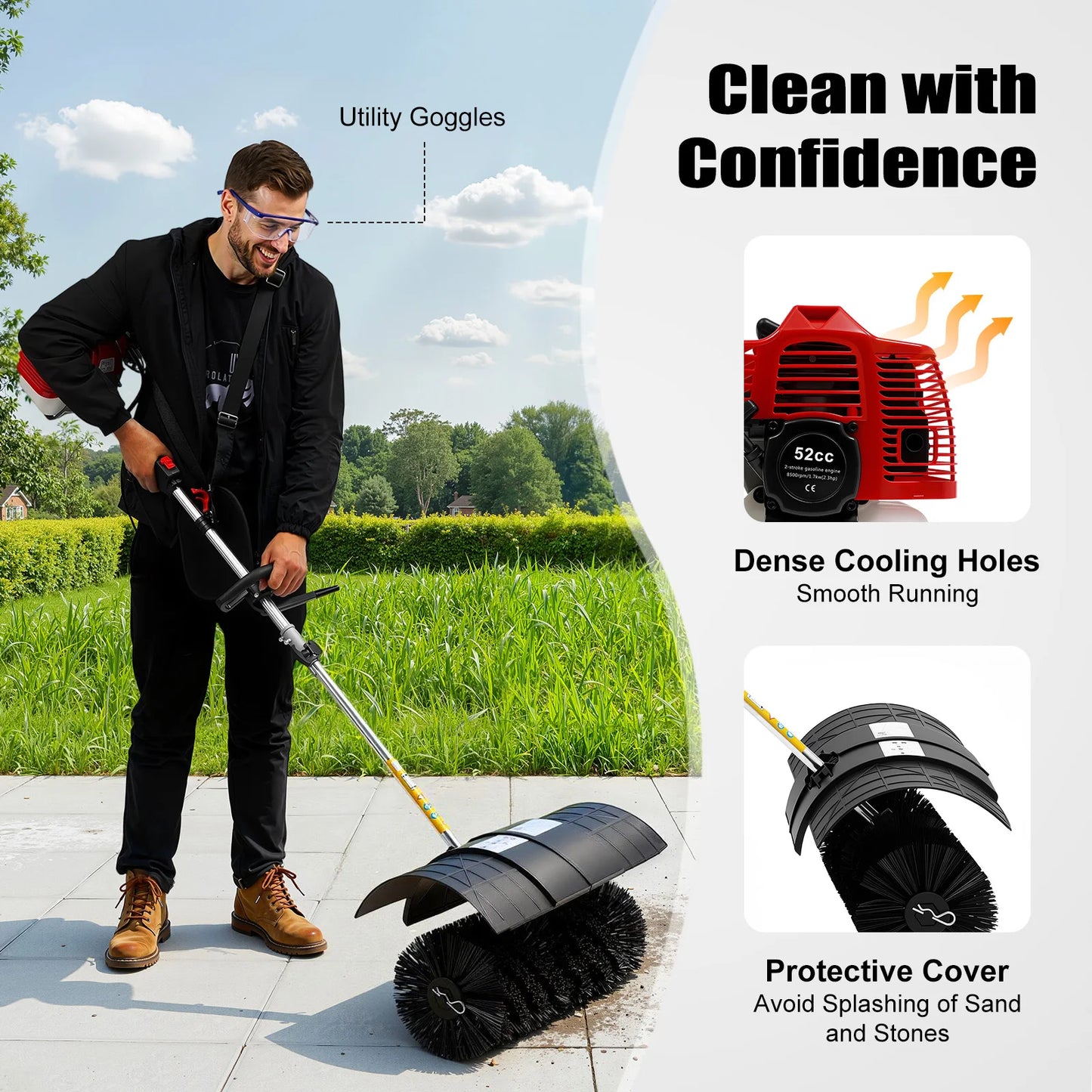 CNCEST 1700W 52cc Gasoline Powered Handheld Lawn Sweeper