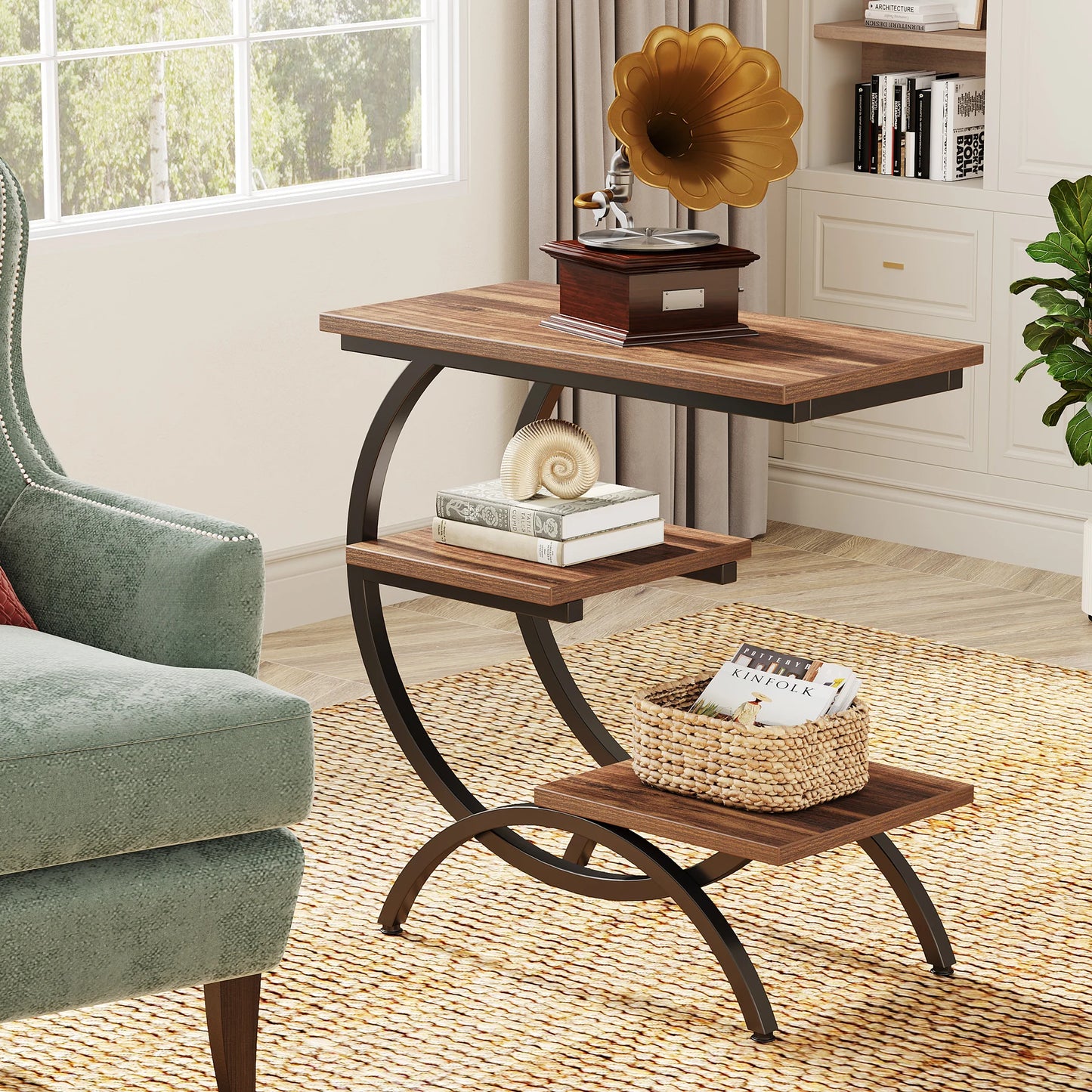 Tribesigns C Shaped End Table Industrial Storage Shelves