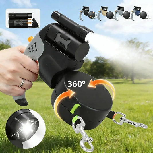 Auto Retractable Dual Dog Leash With LED Flashlight