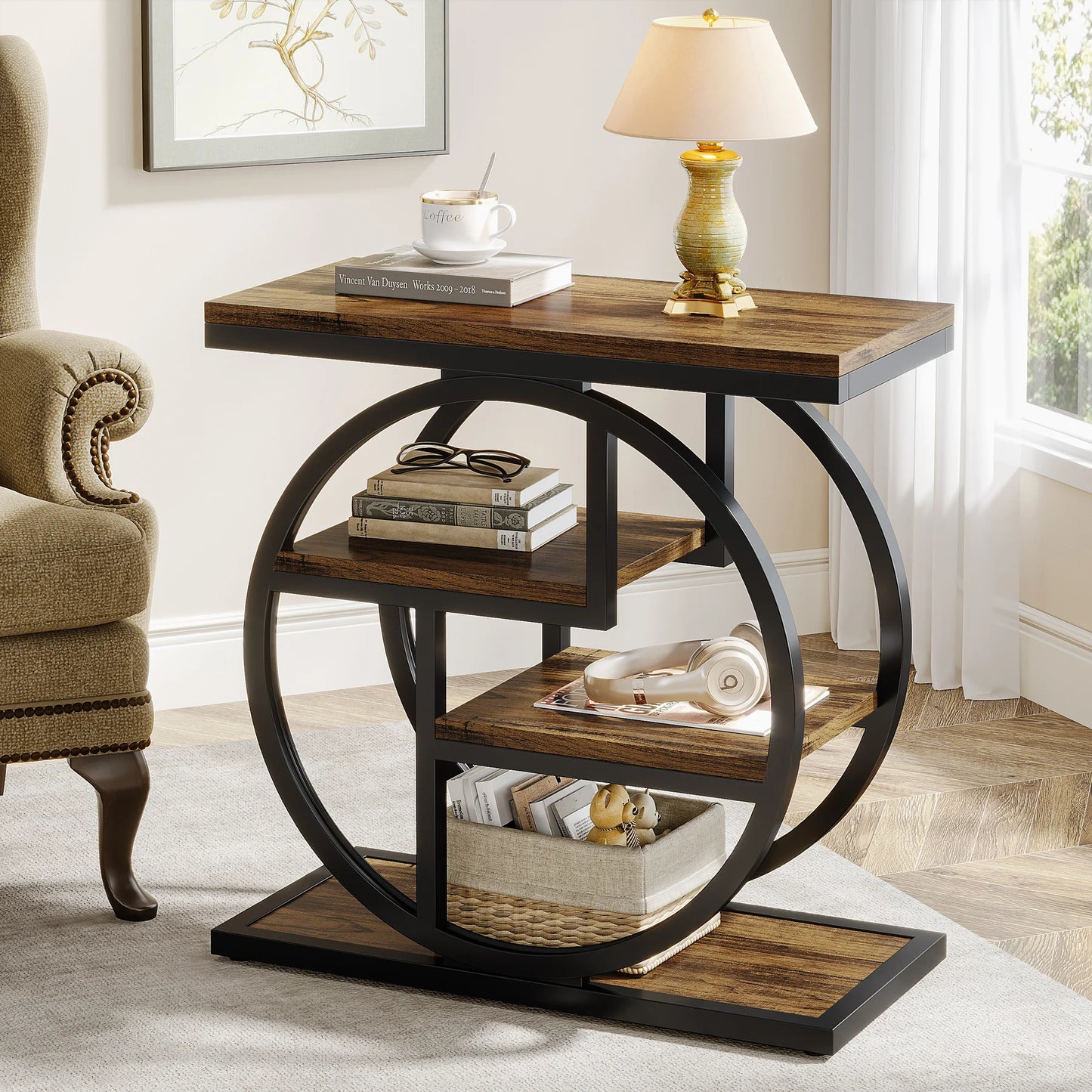 Tribesigns End Table With 3 Shelves, Industrial Narrow Side Table