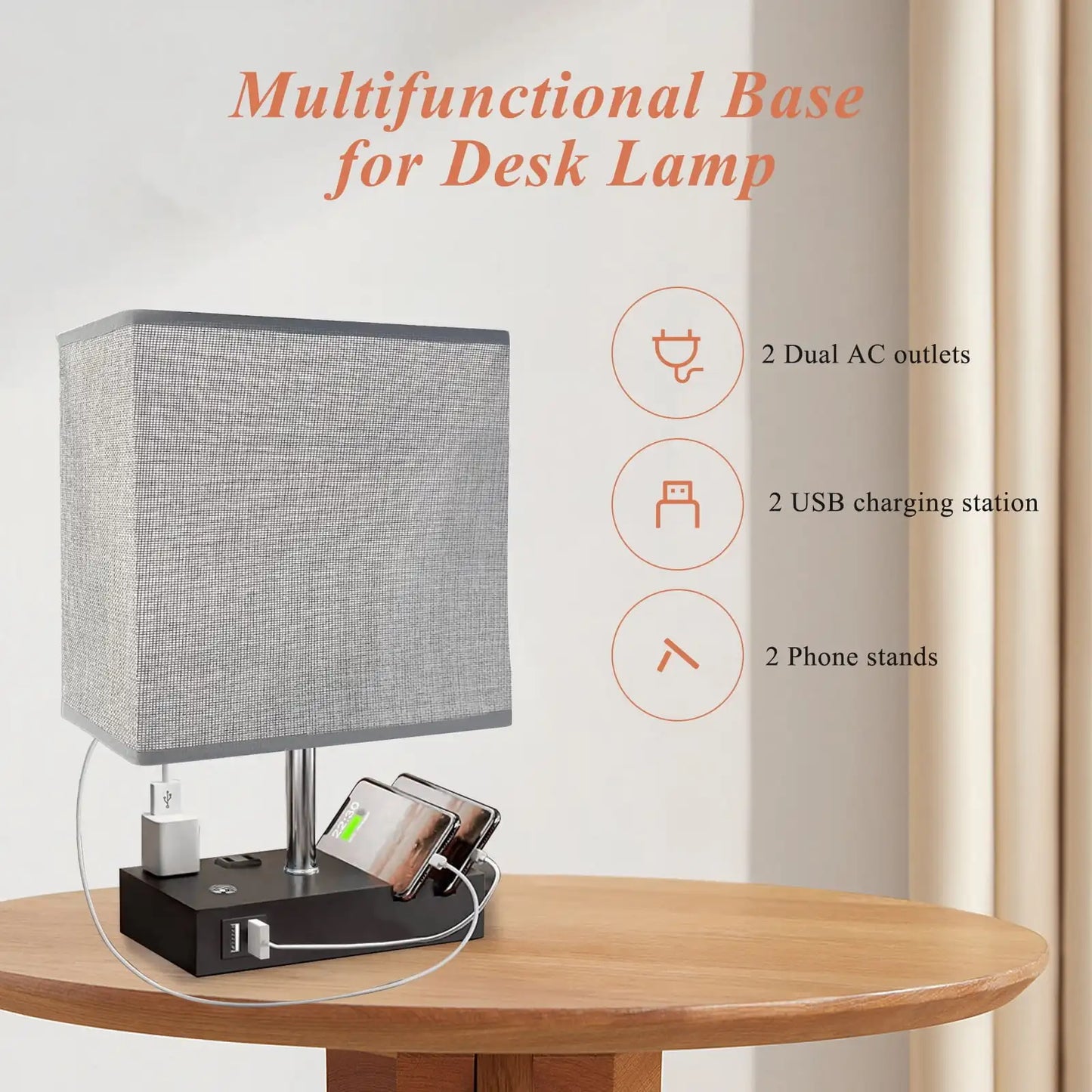 SZRSTH Bedside Table Lamp With Dual USB Fast Charging Ports