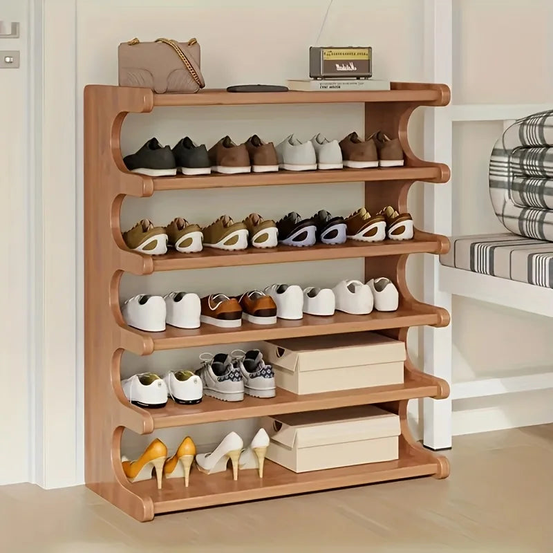 Space-Saving Wooden Layered Storage Rack for Shoes