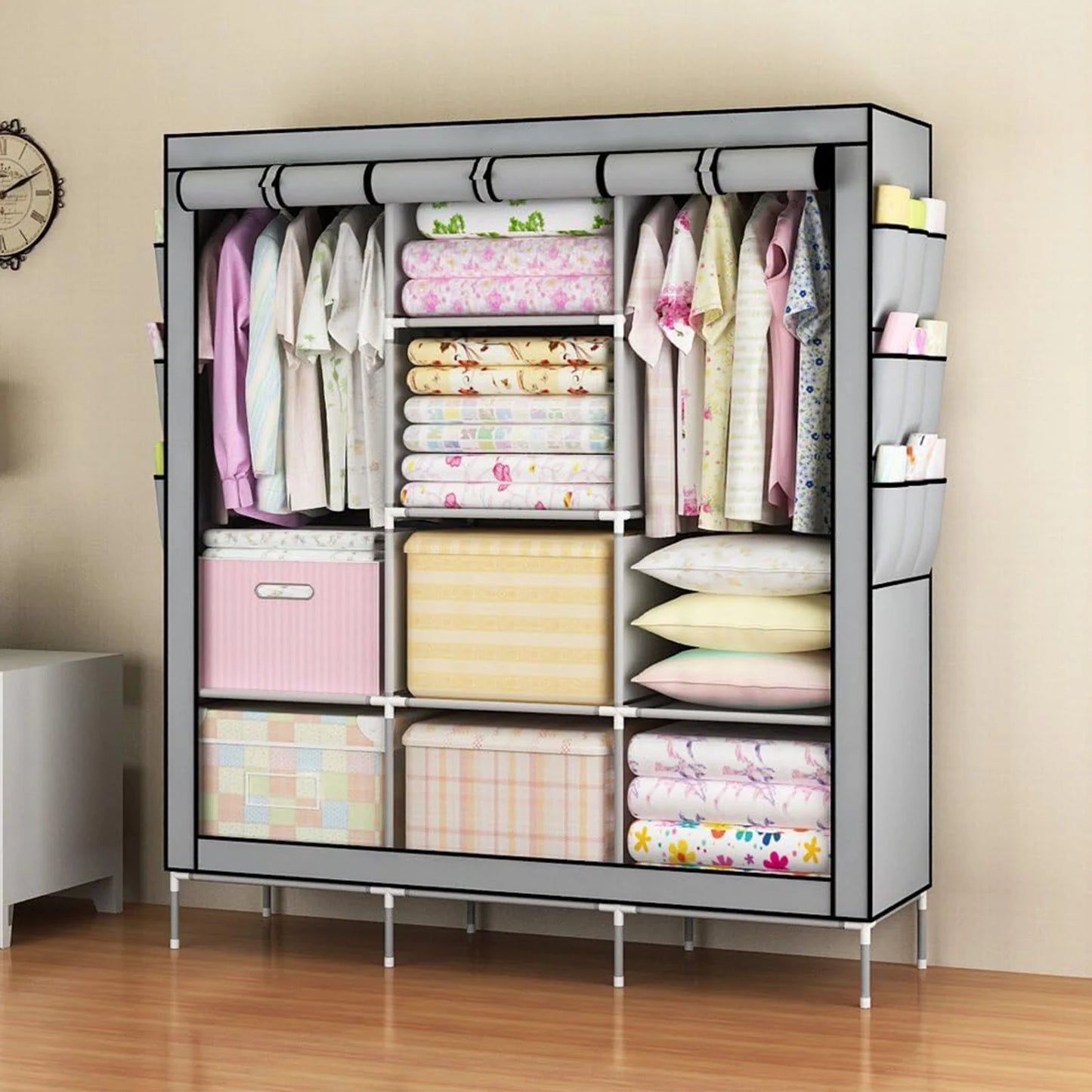Nonwoven Fabric Closet Organizer Rack With Hanging Rod Portable