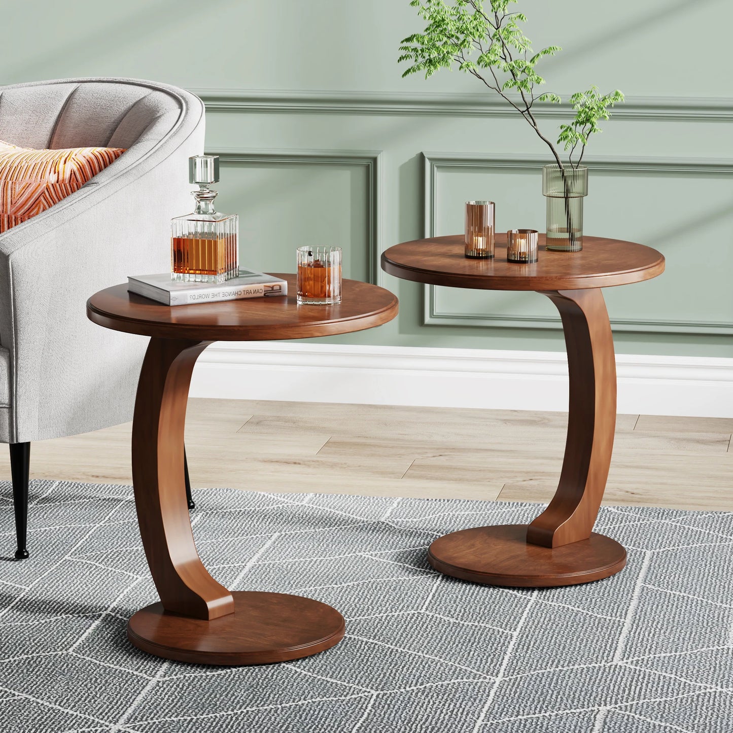 Tribesigns Round Wood End Table Mid Century Side Table