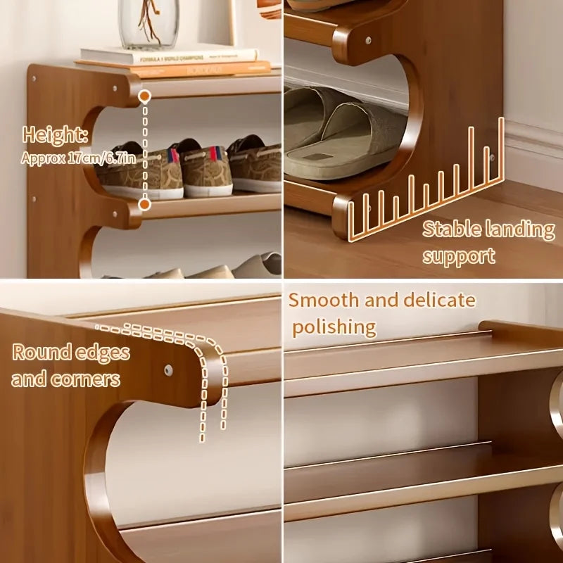 Space-Saving Wooden Layered Storage Rack for Shoes