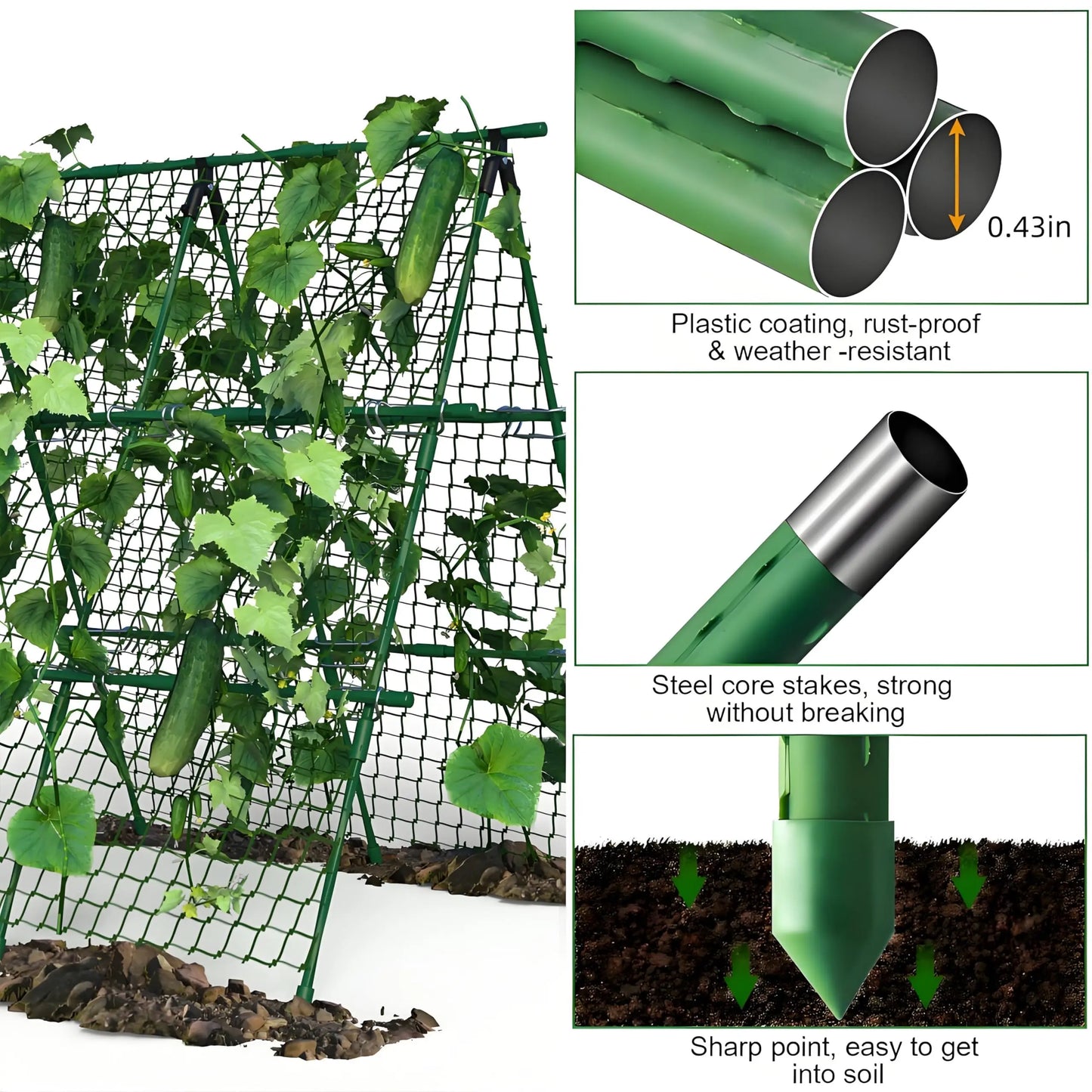 HiMISS Raised Bed Trellis Metal A-Frame Garden Support With Netting