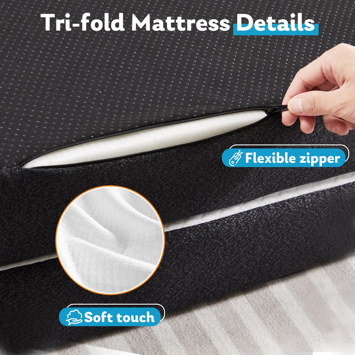 JHK Three Fold Portable Floor Bed Memory Foam For Travel And Camping