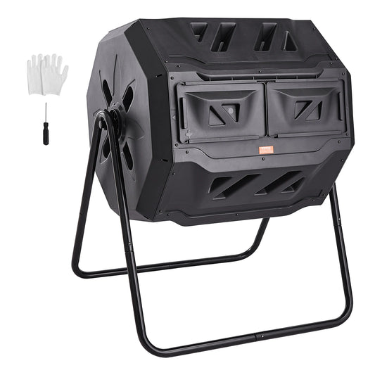 SucceBuy BPA Free Tumbling Compost Bin Dual Chamber Garden Yard