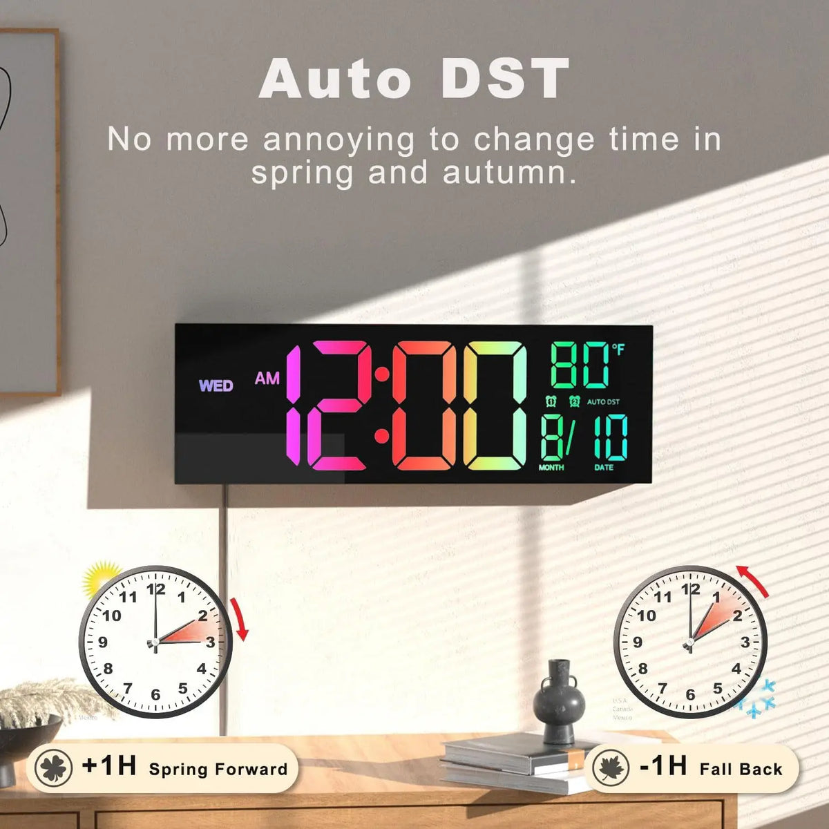 Digital Wall Clock With Remote, Timer, 8 RGB Display, Temperature