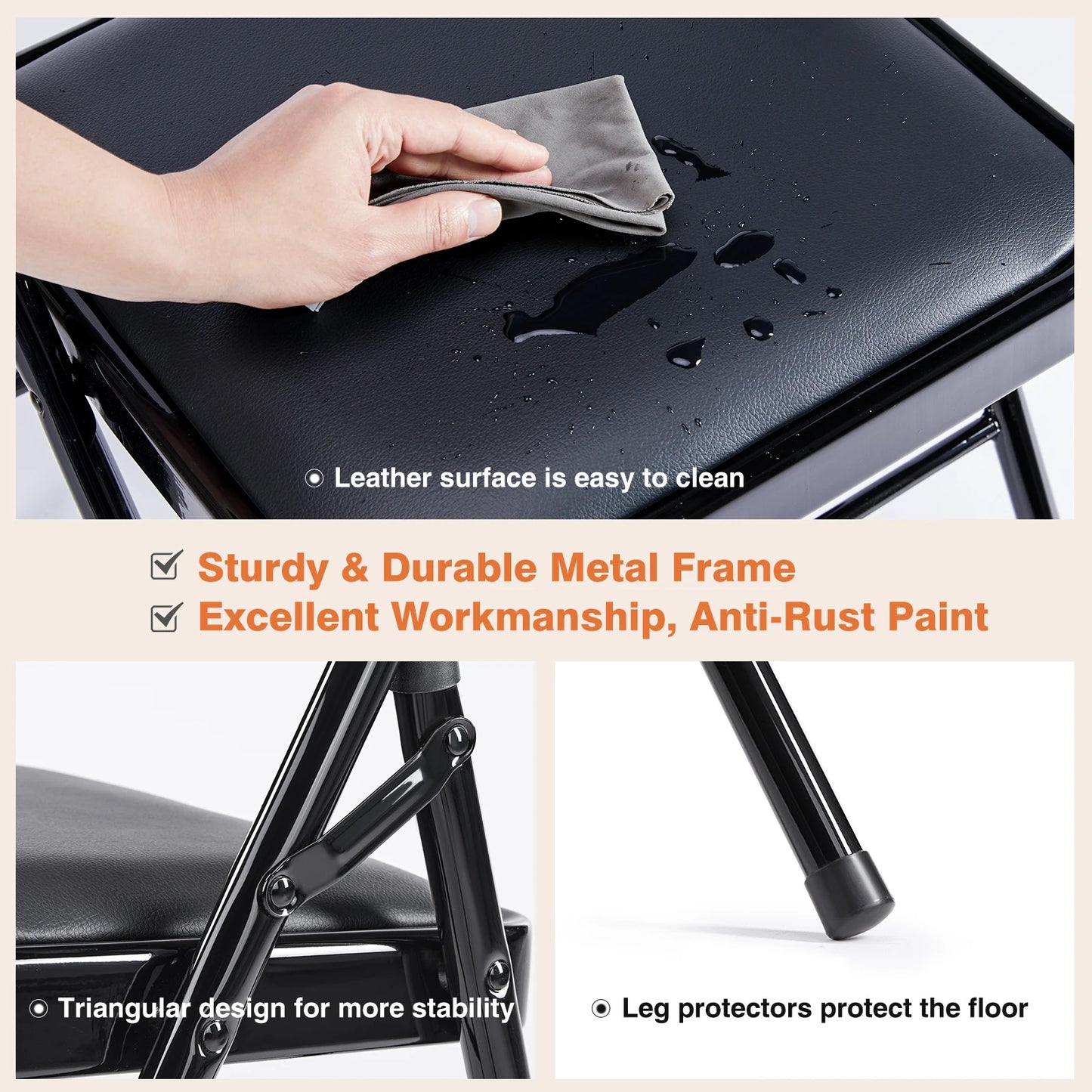 JHK Leather Padded Folding Chairs for Living Room Set of 4