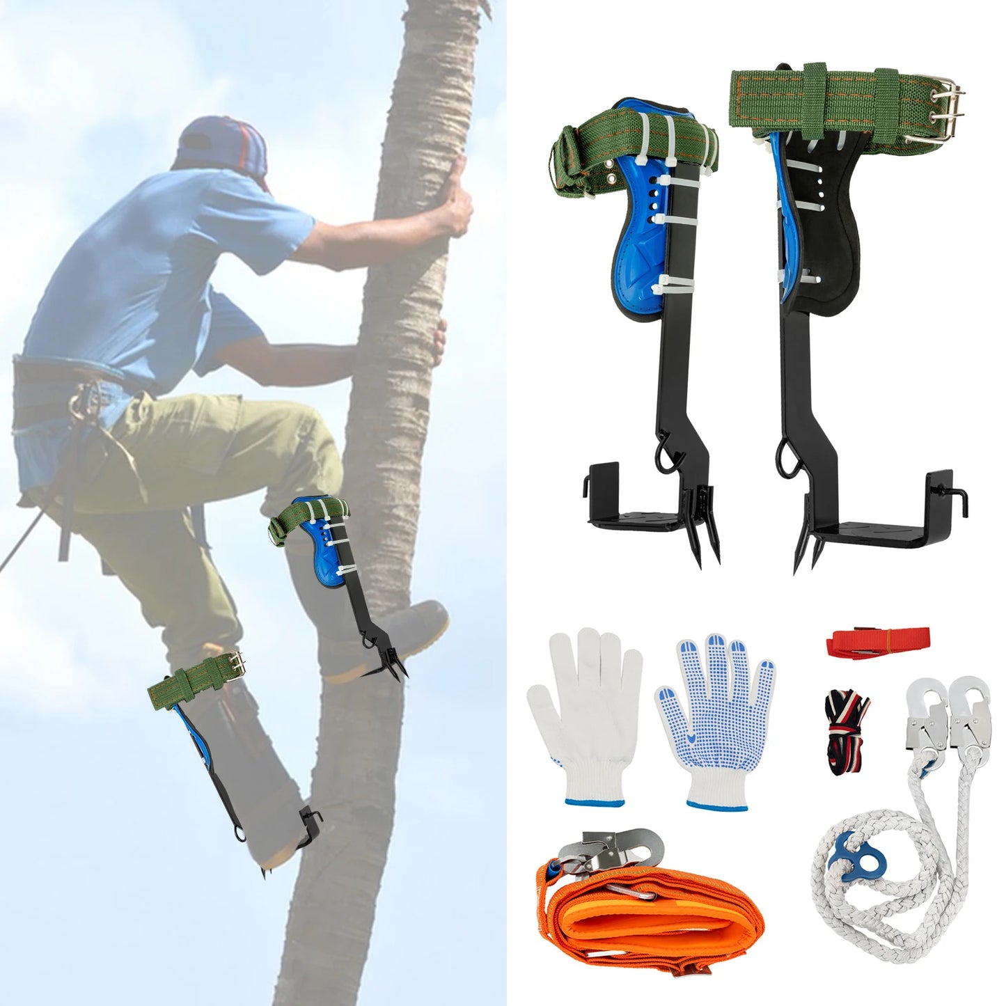 Tree Climbing Gear Set With Safety Belt And Steel Foot Pedal Kit