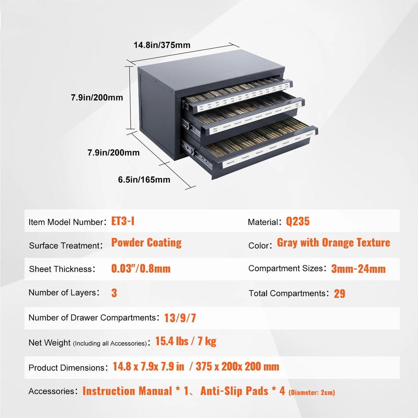 SucceBuy Steel Drill Bit Dispenser Cabinet With Three Drawers