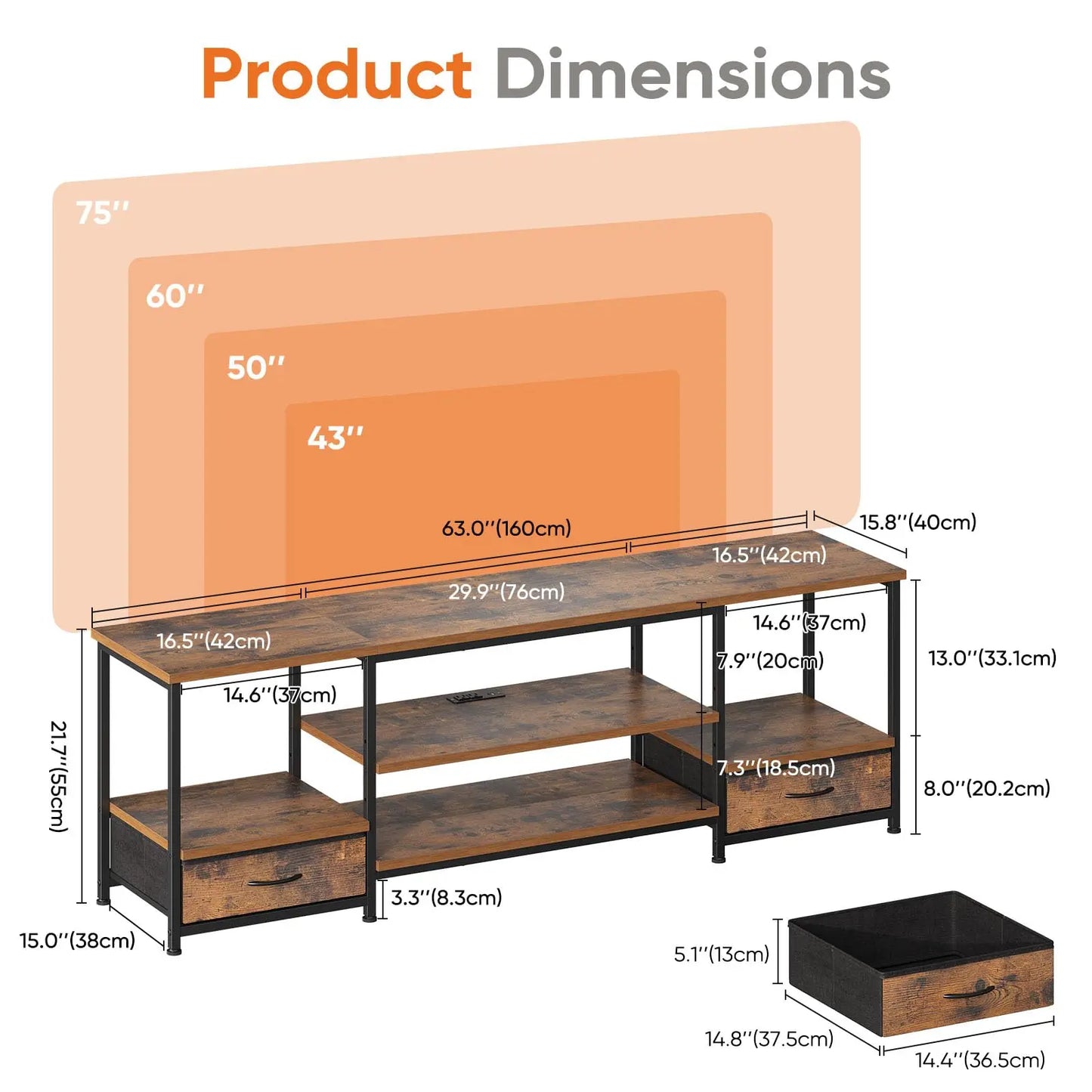 JHK Modern Wooden Tv Stand With Dual Storage Shelves