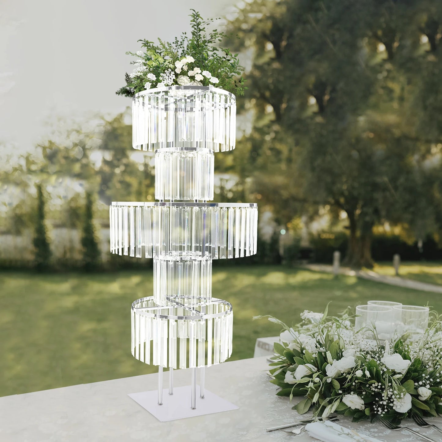 Five Tier Wedding Centerpiece Stand With Acrylic Flower Vase