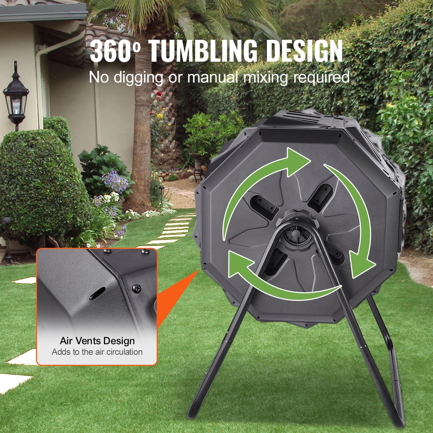 SucceBuy BPA Free Tumbling Compost Bin Dual Chamber Garden Yard