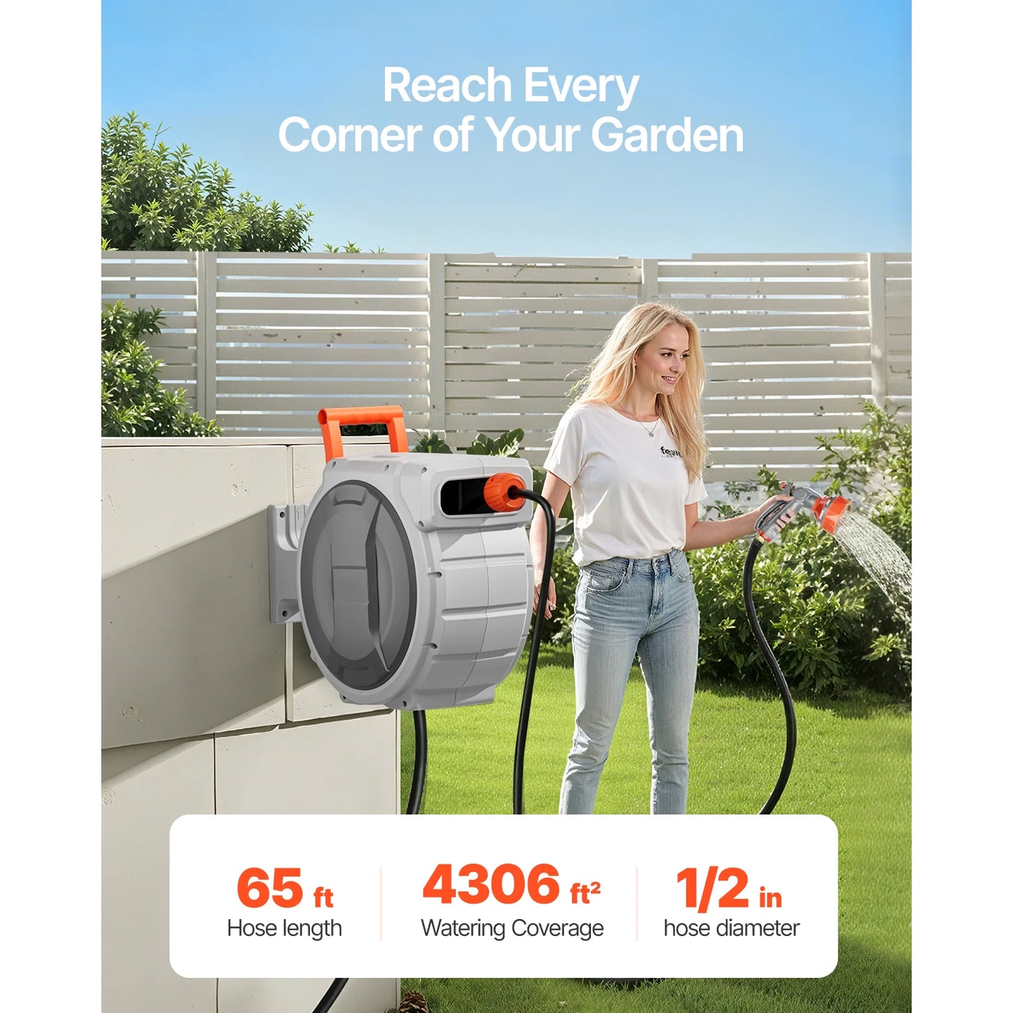 SucceBuy Retractable Garden Hose Reel Wall-Mounted With 9-Pattern Nozzle