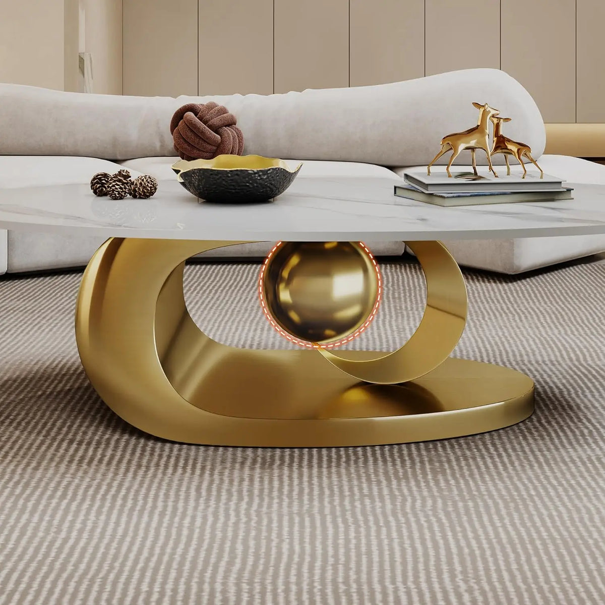 Modern Coffee Table With Sintered Stone Top And Pedestal