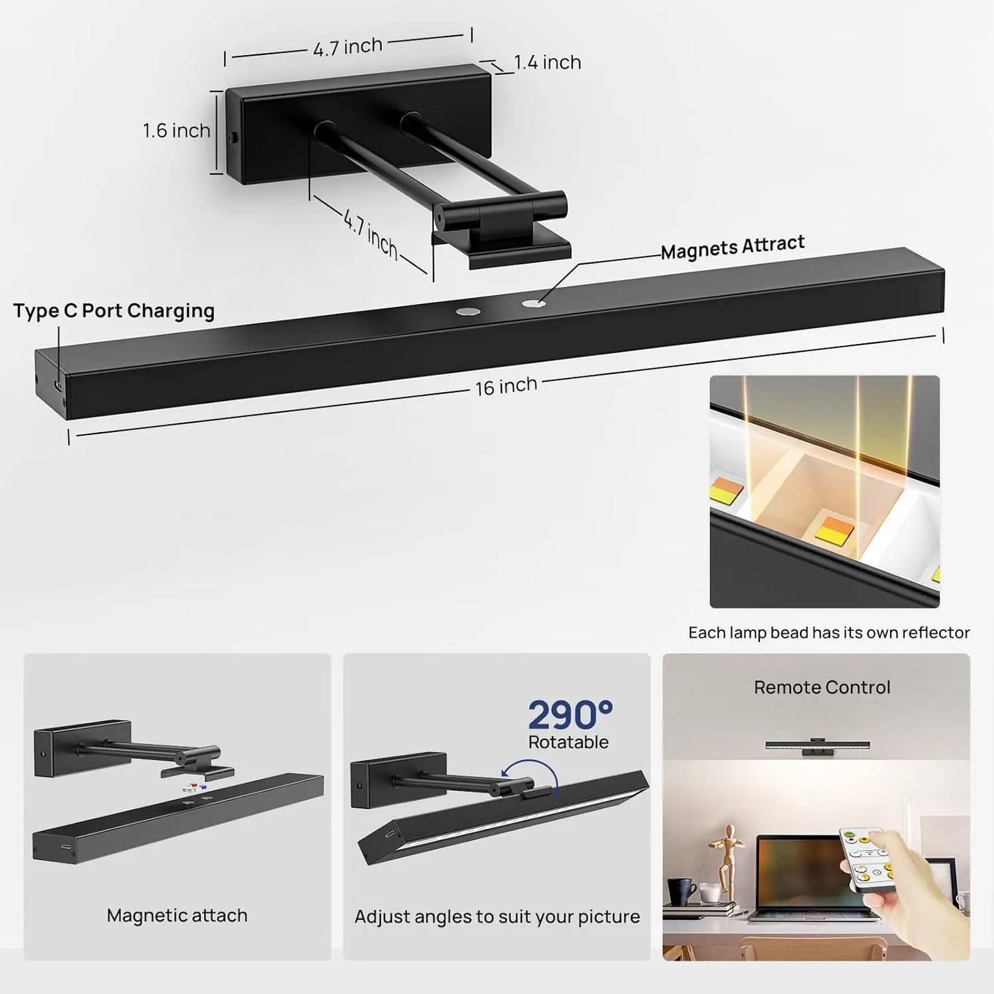 PRTILOUD Wireless Art Light for Paintings with Remote Control