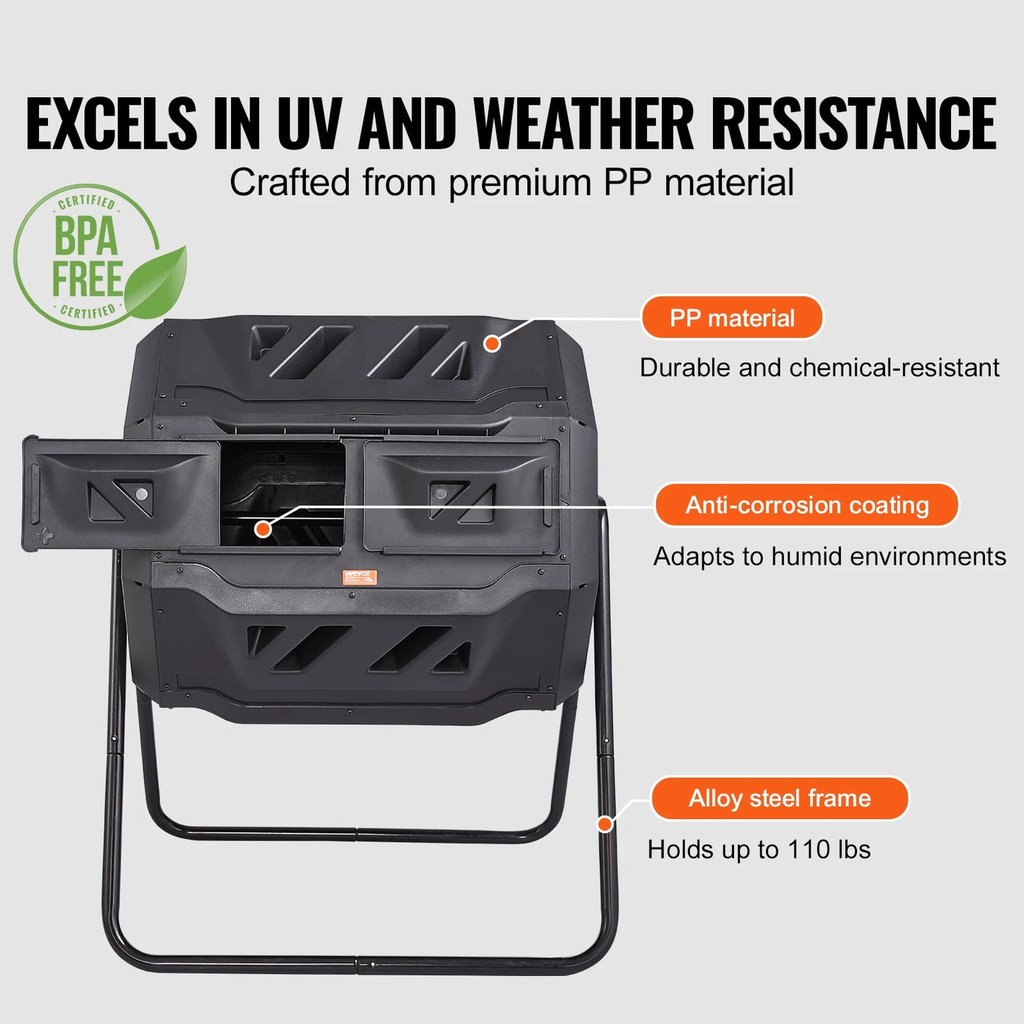 SucceBuy BPA Free Tumbling Compost Bin Dual Chamber Garden Yard